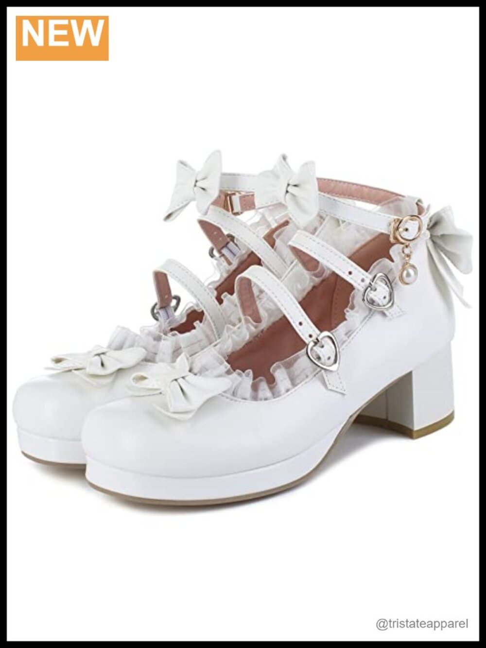 Kawaii Mid Block Heel Mary Janes with Bow Ankle Strap Cosplay Dress Shoes